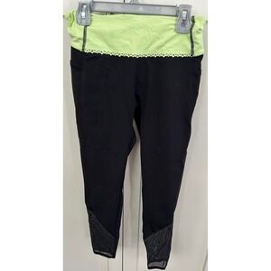 Ivivva Athletica Girls' Leggings Mesh Trim Athletic Black Neon Green Size 12
